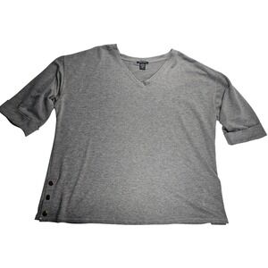 Robert Louis Gray V Neck 3X Button Side Cuffed Sleeve Casual Top